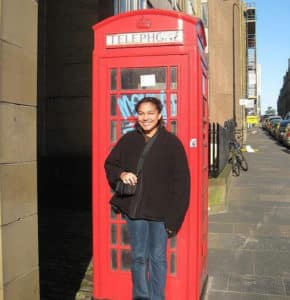 Keshia Pearman in front of Telephone Callbox