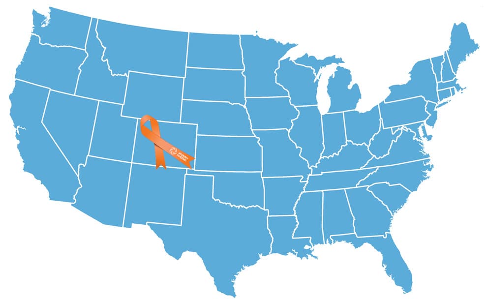 United States map highlighting Colorado's proclamation of Limb Loss and Limb Difference Awareness Month