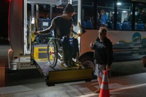 Wheelchair lift into public transportation (bus)