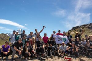 Group photo from hiking trip in Patagonia with Wheel the World.